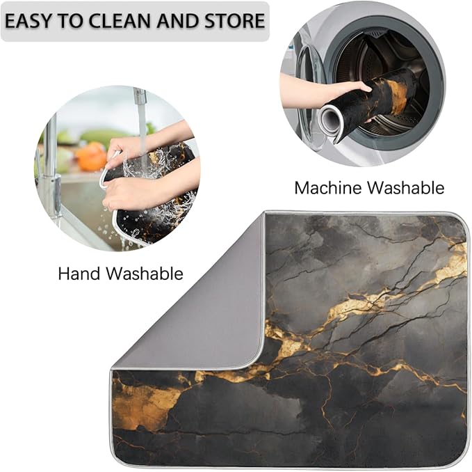 Dish Drying Mat for Kitchen Absorbent Drying Mat Reversible Dish Drying Pad Dish Drying Mats for Kitchen Counter Utensils Pots Water Cup Marble