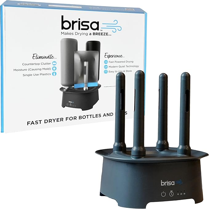 Brisa Rack: Powered Drying for reusables bottles, bags, and containers - Heated Air Drying Technology - Home Essential Drying Rack Kitchen Tool - Gray