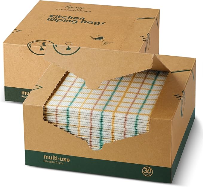 LUXU Reusable Cleaning Wipes,Dry Multi-Use Reusable Cloths,60 Count,Heavy Duty Reusable Cleaning Cloths,Domestic Cleaning Towels,Biodegradable Dish Paper Towels