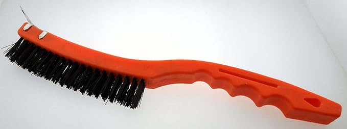 BRISTLE INDUSTRIAL BRUSHES (12 Pack) 13.5" (34.3 cm) Cleaning Brush with Metal Scraper | Tough Plastic Bristles | Vibrant Orange Nylon Molded Handle | Finger Grip Design | Display Box Set