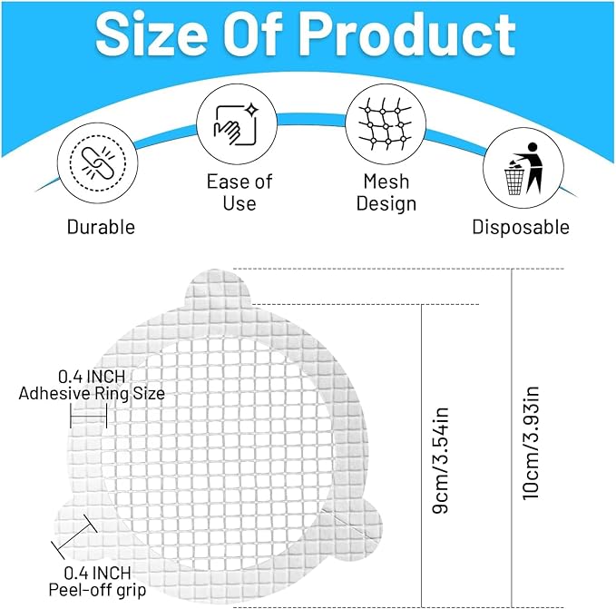25 PCS Disposable Shower Drain Hair Catcher 3.54 Inches Round Drain Hair Catcher Stickers for Bath & Kitchen - Hair Catcher Shower Drain Cover for Human & Pet Hair - Mesh for Bathtub & Laundry