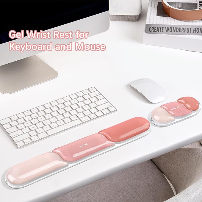 MOSISO Gel Keyboard Wrist Rest&Wrist Support for Mouse, Streamlined Ergonomic Soft Cooling Gel Mousepad Pain Relief Easy Typing Pad Non-Slip Computer Laptop Home/Office, Peach Fuzz