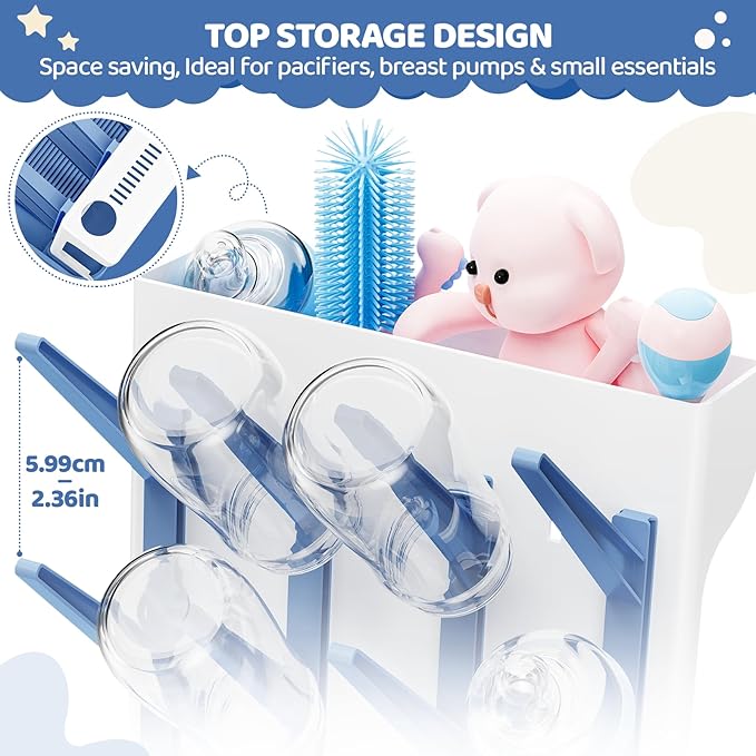 Dayacoco Baby Bottle Drying Rack, Space Saving Vertical Bottles Dryer Holder, Standing Bottle Drying Rack for Countertop Kitchen Organize Bottles, Brushes, Baby Accessories (Blue)