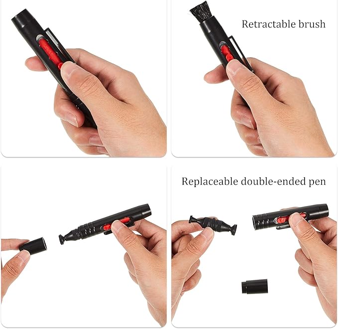 3 Pieces Multifunction Lens Cleaning Pen Brush Lens Brush for Optics Screen Cleaning Pen for Camera SLR Telescope Magnifying Glass Binoculars Spotting Scopes Rangefinders Monoculars