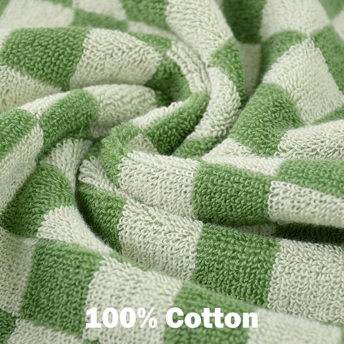Jacquotha Wash Cloths Super Soft (Green Checkered), Wash Clothes 12 Pack Cotton Face Cloths for Washing Face Showering 13x13 Inches, Chrsitmas Gifts