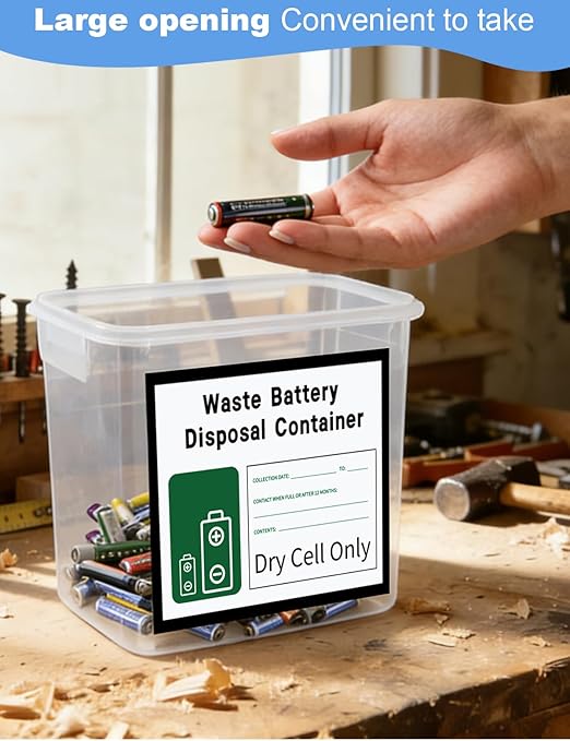 2 Pack Battery Disposal Container,Used Battery Containers with Label and Date Recording Pen,Small Battery Processing Organizer Container