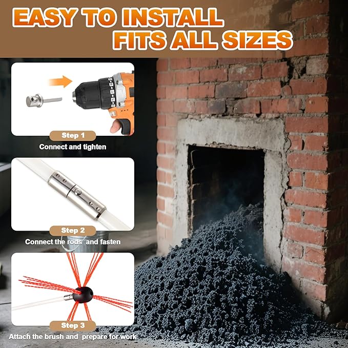 Bluesea 30 Feet Chimney Sweep Kit, Ergonomic Chimney Cleaning Kit, Extends Up to 30 Feet, Chimney Cleaner, Chimney Cleaning Tools, Chimney Cleaning System with Strong Brush, 9 Flexible Chimney Rods