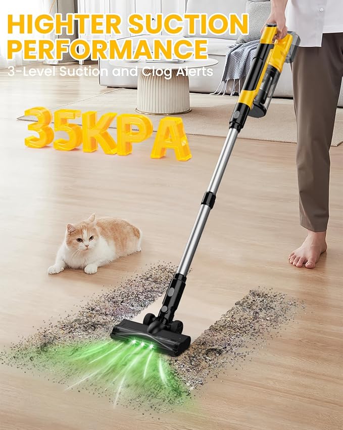 Cordless Vacuum Cleaner for DeWalt 20V Battery, 7-in-1 Lightweight Stick Vacuum with HEPA Filter, 35KPA Suction, 350W Brushless Motor, 3 Modes for Carpet, Floor, Car (Battery Not Included)