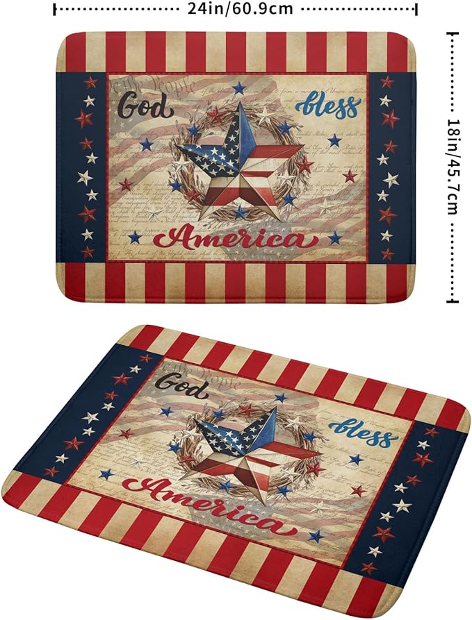 4th of July God Bless Dish Drying Mat for Kitchen Counter,American Flag Star Patriotic Independence Day Drying Mat 18 x 24 Inch with Absorbent Reversible Microfiber Drying Pad for Coffee Bar