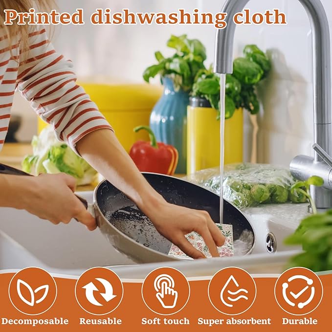 Swedish Dishcloths for Kitchen Dish Towels - 5 Pack, Reusable Paper Towels with Clips, Absorbent Washable Non-Scratch Swedish Dish Towels, Cleaning Sponge Cloths for Baking Cooking Kitchen Home