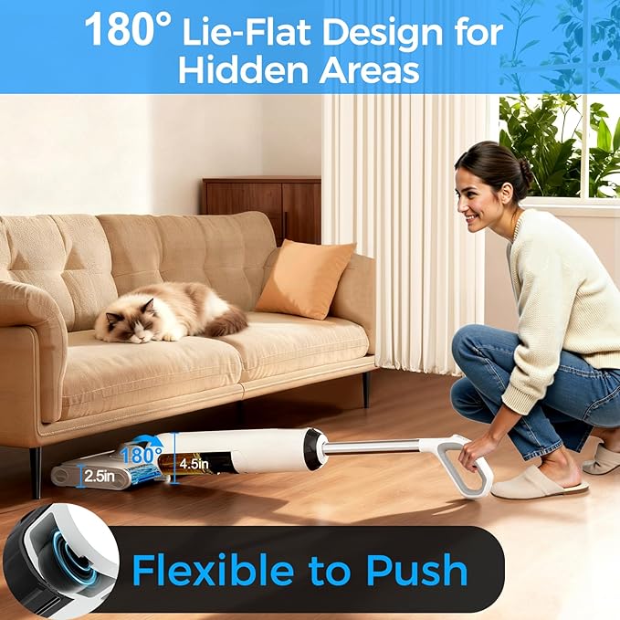 Cordless Wet Dry Vacuum Cleaner, 23KPa Vacuum Mop for Hard Floors, Up to 45 Min Runtime, 180° Lay-Flat Design with Hot Water Self-Cleaning & 185°F Hot Air Drying, Anti-Tangle Brush for Pet Hair