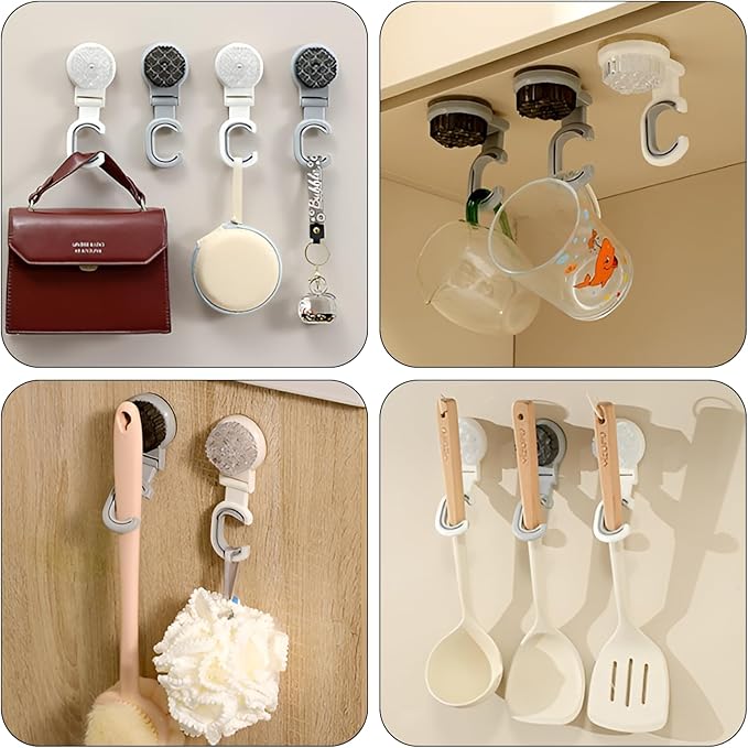 3 Pack Suction Cup Mop and Broom Holder Wall Mount–Renter Friendly Decor, No Drilling Required, Under Cabinet Hooks, Versatile Broom and Mop Organizer Wall Hanging