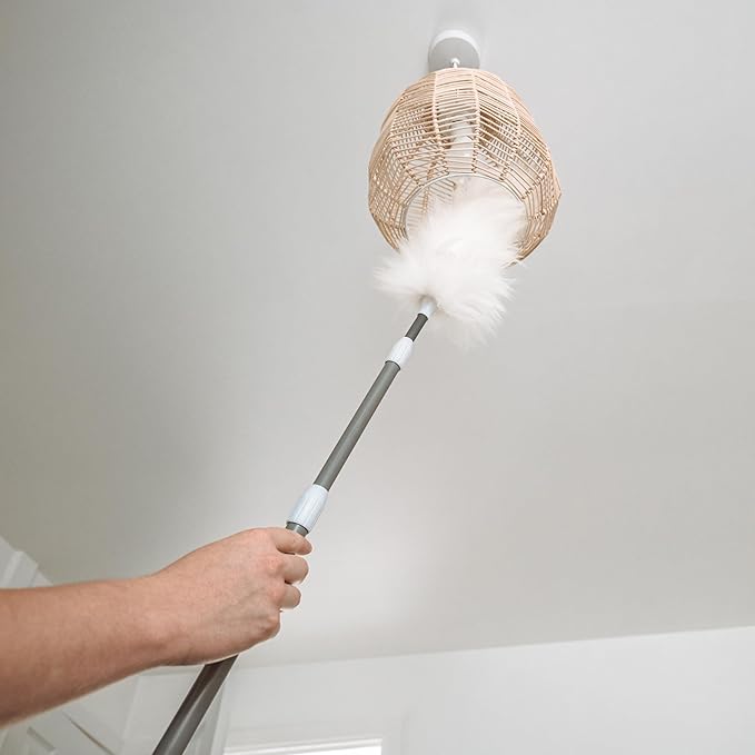 Unger Commercial StarDuster Lambswool Duster with Telescopic Handle - Extends 30 to 60" for High-Reach Dusting - Flexible, Chemical-Free Cleaning Tool for Ceilings, Vents & Fixtures - LWDUR