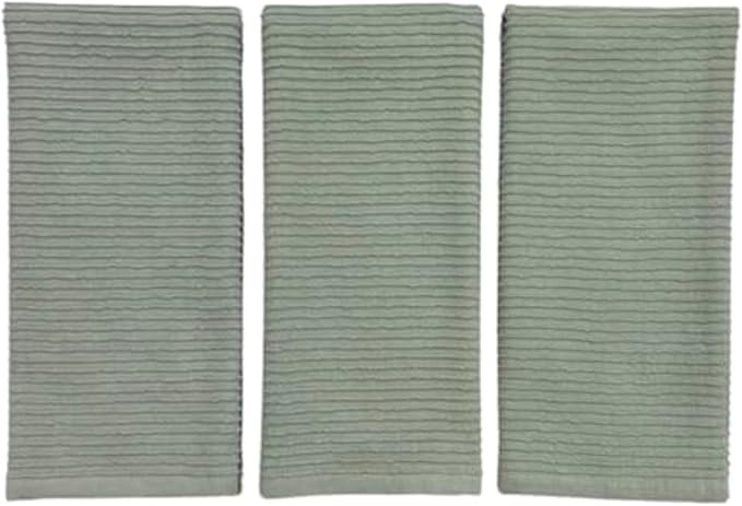 Serafina Home Sage Green Kitchen Dish Towels 100% Cotton Cloth Soft Cleaning Drying Absorbent Terry Ribbed Loop: Set of 3 Multipurpose for Everyday Use