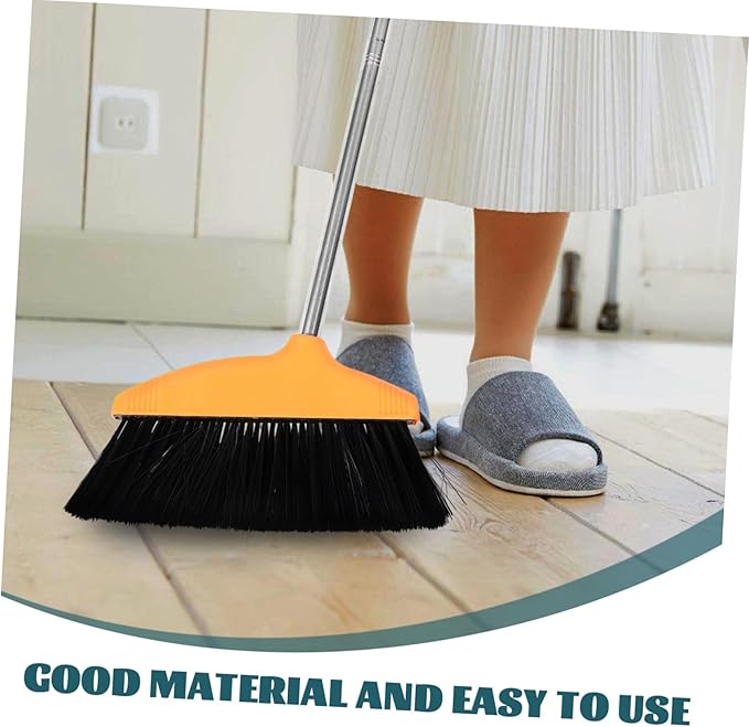 Unomor Stainless Steel Handle Soft Bristle Broom for Home Wide Angle Floor Cleaning Broom Dustpan Pet Hair Long Handle for Household and Commercial Cleaning