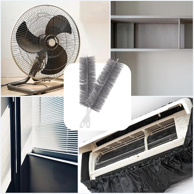 CREATCABIN 2Pcs Fan Cleaning Brush Flexible Fan Dusting Brush Gray Nylon Multifunctional Reusable Washable Bendable Microfiber Head Dust Collector Duster for Ceiling Fans Curtains Cars 15.8" x 3.2"