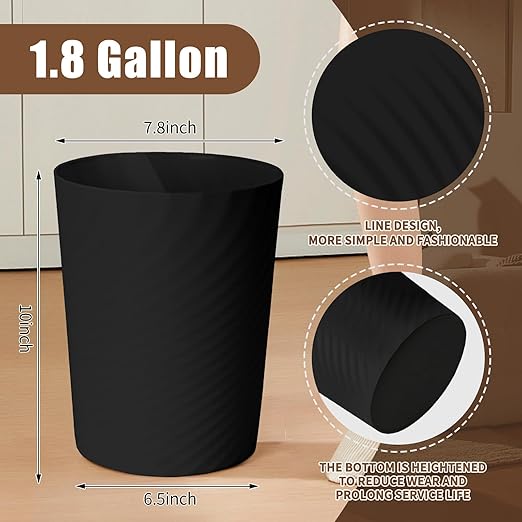 Hand Trash Can - Small Waste basketbin - 1.8 Gallon- for Office,Home,Bathroom,Kitchen - Black