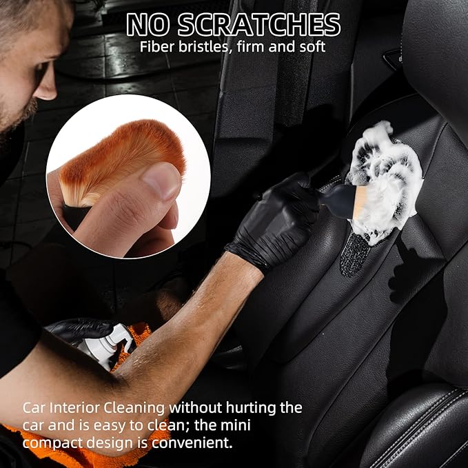 2 PCS Woobrooch Car Interior Dust Sweeping Soft Brush, Woobrooch Zabernim Car Detailing Brush,Scratch Free Curved Brushes with Case for Cleaning Engine Compartment, Dashboard, Electronics