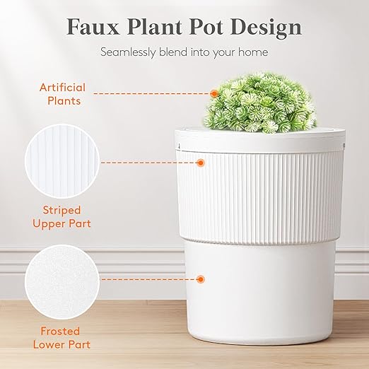 Lifewit Trash Can with Pop-Up Lid, 2.6gal Small Hidden Garbage Can with Decorative Faux Plant, Dog Proof Plastic Waste Basket for Bedroom, Office, Living Room, Kitchen, Bathroom