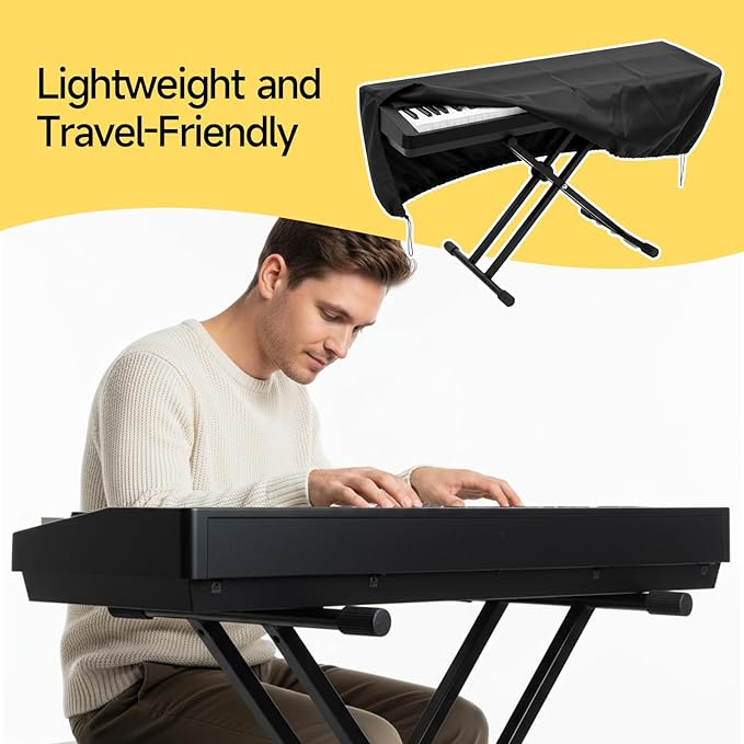Soundspire 88 Keys Piano Keyboard Dust Cover, Waterproof Thickening Digital Electronic Piano Cover with Elastic Lock, Full Coverage Premium Protector for Music Keyboards (Black)