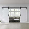 Double 40" x 84" White Barn Door with 14FT Sliding Door Hardware Kit Included, 5-Panel, Assemblely Needed, Waterproof PVC Surface, Max Opening 78in x 82in