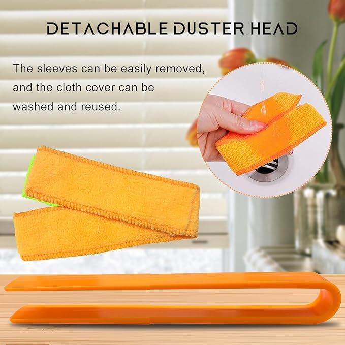 2 PCS Car Blinds Duster, Window Blind Cleaner Duster Brush with Removable Microfiber Sleeves, Multifunction Cleaning Tool for Auto Shutter Air Conditioner Vents Keyboard (Orange)
