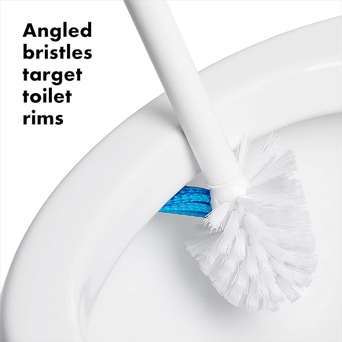 OXO Good Grips Toilet Brush with Rim-Cleaner Replacement Head, White, Plastic Handle, 10-Inch