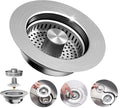 3-in-1 Kitchen Sink Drain Strainer - Pop Up Sink Stopper, Stainless Steel Sink Drain Strainer, Kitchen Sink Stopper & Drain Plug with Anti-Clogging Basket,Sink Strainer Fits US Standard 3-1/2'' Drains