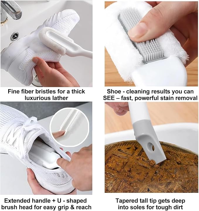 for Sneakers & Boots - Ergonomic Scrubber with Hanging Hook, Gentle Cleaner for Leather, White Soles and Mesh Shoes
