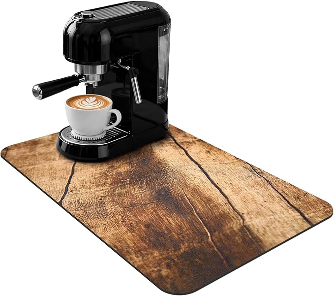 Dish Drying Mat 24x16 Inch, Wood Grain Cracks Design, Absorbent Hide Stain Rubber Backed Dish Drying Mat for Kitchen Counter, Mats for Countertops, Under Coffee Bar Maker Machine Pot Espresso Machine