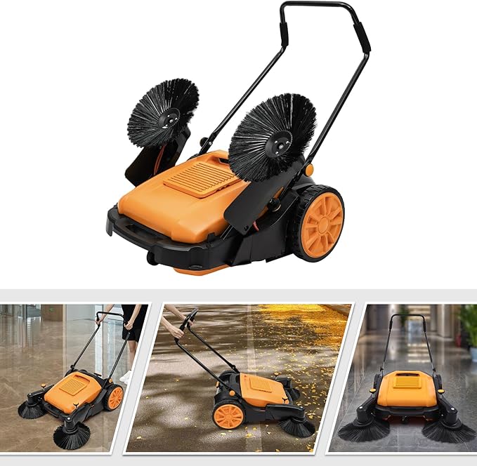 Outdoor Walk-Behind Hand Push Floor Sweeper Carpet Sweeper Manual Push Vacuum Non Electric Width Push Sweeper Adjustable Artificial Turf Vacuum for Walkway, Yard, Garage (41 Inch)