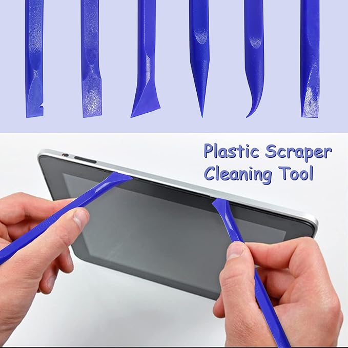 9Pcs Carbon Fiber Scraper Cleaning Tool Non-Scratch Plastic Multi-Purpose Stiff Scraper Pen-Shaped Scraper Tool for Paint, Stickers Label, Food, Tight Spaces, Crevices, Kitchen (Blue)