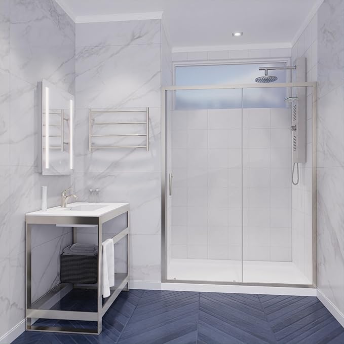 ANZZI 72 x 48 inch Framed Shower Door in Brushed Nickel | Halberd Water Repellent Glass Shower Door with Seal Strip Parts | Easy Glide Rollers Sliding Shower Door | SD-AZ052-01BN