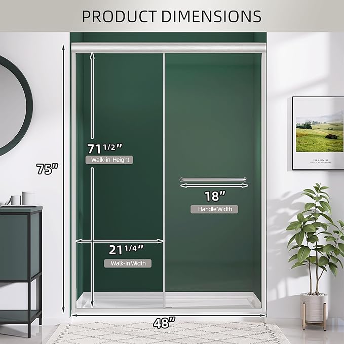 GETPRO Shower Door 44-48 in. W x 75 in. H Double Sliding Glass Shower Doors Semi-Frameless Bypass Glass Door for Walk-in Shower with 5/16 inch Tempered Glass Brushed Nickel Hardwares