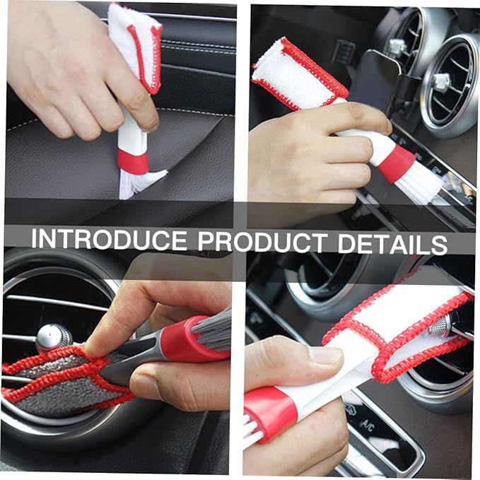4pcs Car Air Vent Cleaning Brushes Dual-Head Dust Dusters for Automotive Air Conditioner Vents and Window Blinds, Red and White, Multipurpose Interior Cleaning Tools for Car