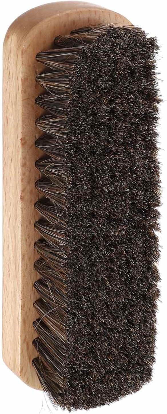 HARFINGTON Shoe Cleaning Brush 6"x2" Beech Wood Horsehair Boot Polish Brushes for Leather Shoes Boots Cloth Cleaner, Brown Wood