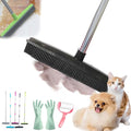 Pet Hair Rubber Broom, Rubber Broom for Pet Hair On Carpet, Pets Hairs Removal Broom with 49" Adjustable Handle, Soft Push Broom with Squeegee for Carpet, Hardwood Floor, Tile (C)