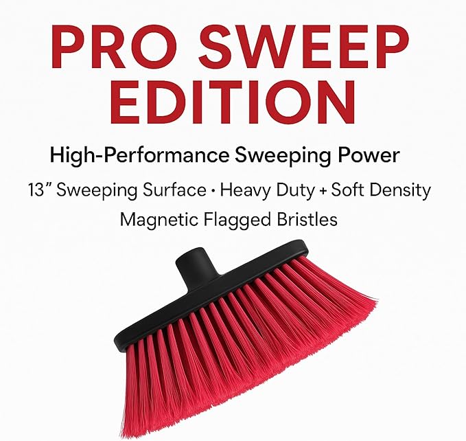 Aria Red Pro Sweep Edition – 13” Wide Sweeping Surface – Heavy-Duty Magnetic Flagged Bristles – Universal Thread – Recycled PP – Deep Indoor/Outdoor Professional Sweeper (RED, ARIA)