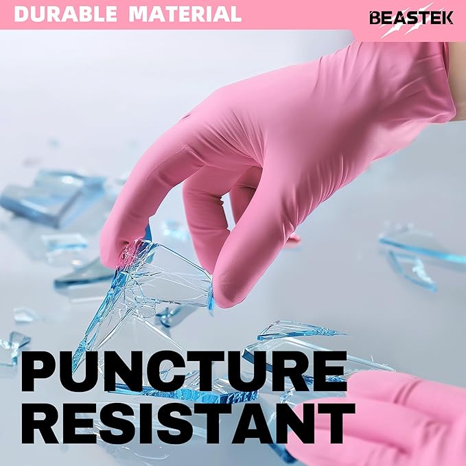 Beastek Nitrile Disposable Exam Gloves, 4Mil 100Ct Powder-Free Latex-Free Food-Safe for Cooking Medical Esthetician, Hot Pink