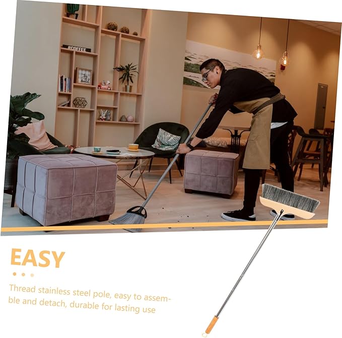 Wood Bristle Broom Heavy Duty Household Sweeper Long Handle Soft Bristle for Tile Surface Cleaning