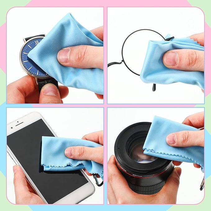 10 Pcs Microfiber Cleaning Cloth with Open Pouch Hanging Ring 8'' x 7.8'' Cute Kitty Cat Design Microfiber Cloth Soft Glasses Cleaner for Eyeglasses Camera Lens Cell Phone Screens Glasses