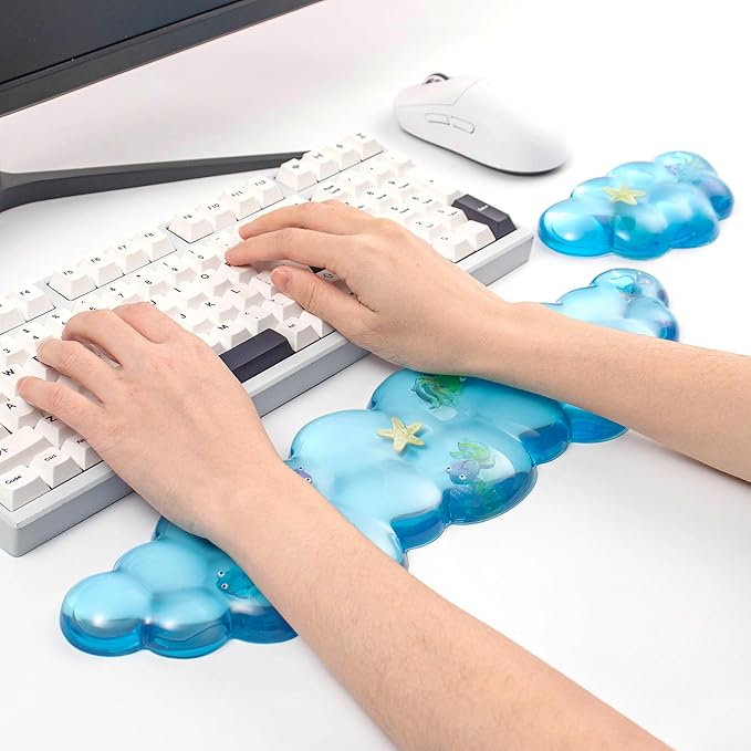 Gel Keyboard and Mouse Wrist Rest Set – Clear Blue Cloud Wrist Rest for Computer Keyboard 60%/68%/75%, Comfort & Support for Typing and Gaming