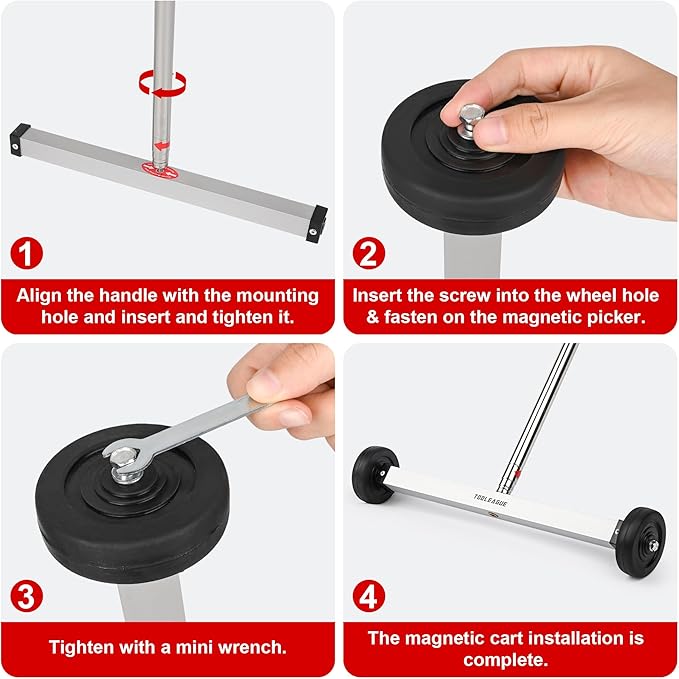 TOOLEAGUE 17" Rolling Magnetic Sweeper with Wheels,Telescoping Adjustable Handle,10Lb Capacity Magnet Roller,Magnetic Foldable Tray,15Lb Pickup Pen,3Pcs Magnet Sweeper Set