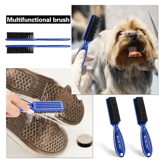 NICEMOVIC 10 Pcs Barber Clipper Cleaning Brush Set, Mini Duster, Nylon Manicure Brush, Hair Styling Tool (Blue)