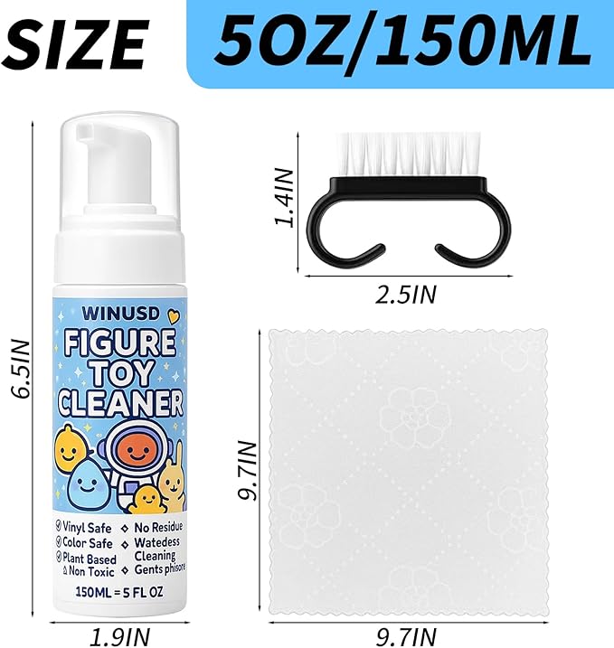 Figure & Plush Toy Cleaner - 5oz Foam Spray for Stuffed Animals & Soft Dolls with Brush & Cloth | No Rinse, Zero Residue, Color-Safe| Safe for Delicate Fabrics & Pets, Christmas Gifts for Plush Lovers