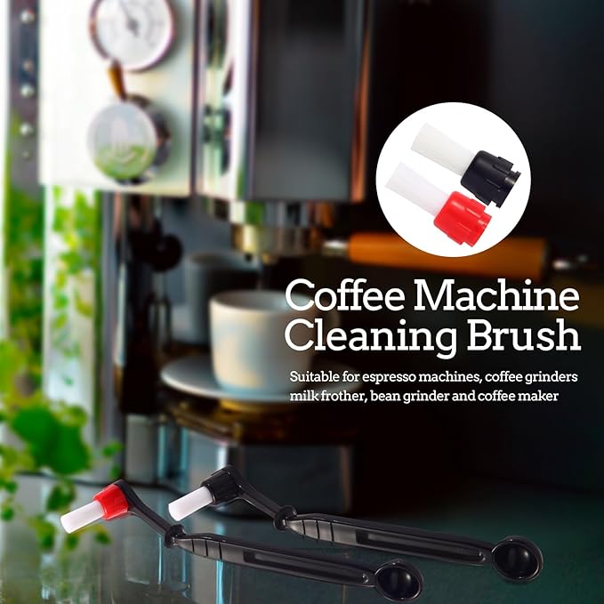 Coffee Machine Cleaning Brush Kit - 2 Coffee Cleaning Brushes With Spoons and 2 Removable Brush Heads for Espresso Machine and Coffee Grinder