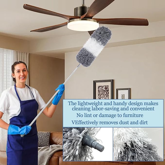 Microfiber Duster with Extension Pole 27-80 Inch, 4PCS Bendable Washable Duster Set, Stainless Steel Telescopic Handle for Ceiling Fan, High Ceiling, Under Sofa, Bed, Appliances & Blinds