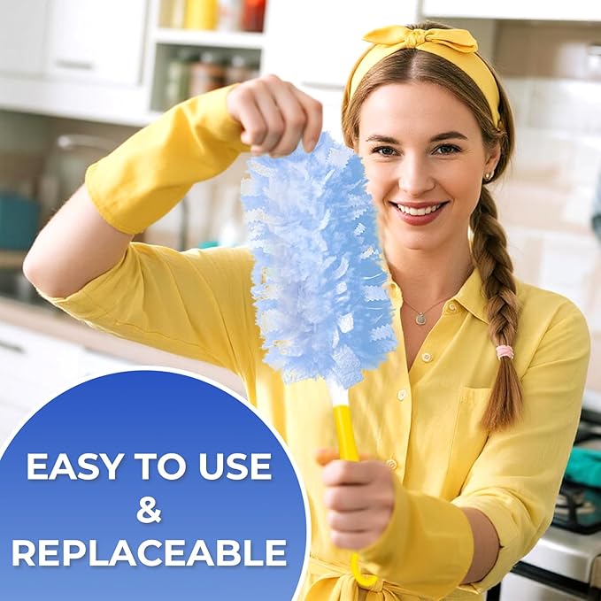 20 Count Duster Refills with Handle,Compatible with Swiffer Dusters Handle,Extra Fluffy & Thick for Superior Dust Lock,Unscented Disposable Dusters for Cleaning