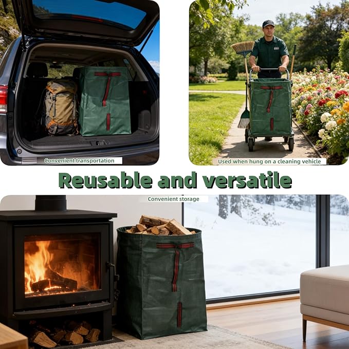 2-Pack 53-Gallon Reusable Yard Waste Bags with Gloves– Heavy-Duty Dustpan-Style Lawn & Garden Bags with Handles, Foldable, Standable Leaf Collector for Leaves, Grass, Branches, and Outdoor Debris