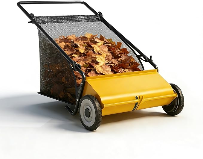 Push Lawn Sweeper,21-Inch Width Enhanced 4-Brush System, 3.5 ft Capacity Heavy Duty Steel Frame, Ideal for Yard and Garden Clean up,Yellow